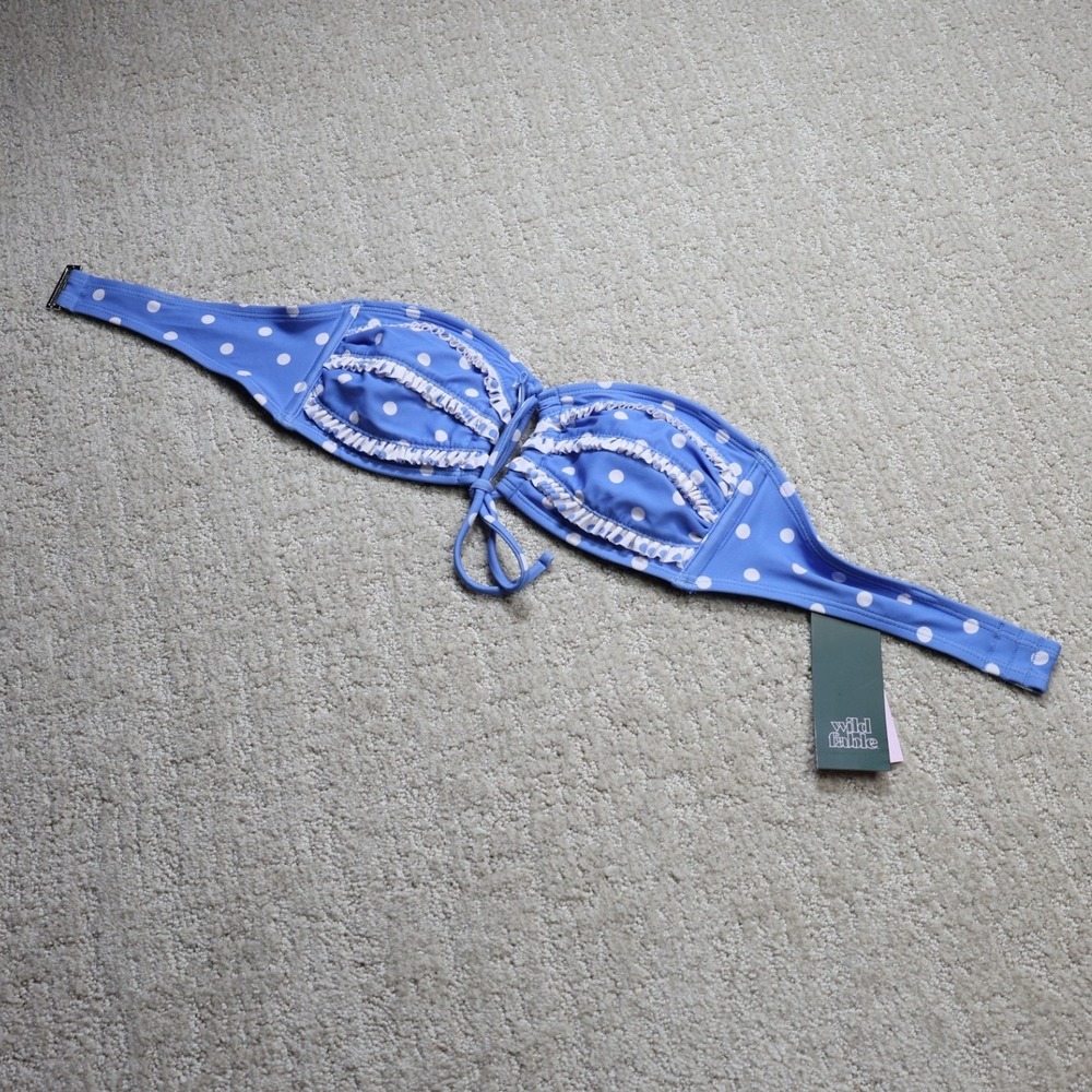 Wild Fable Blue Polka Dot Ruffle Bandeau Bikini Top Small NWT